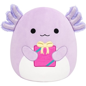 image:imageSquishmallows Original 12in Donny the Yellow Koala with Happy Birthday on Belly  Official Jazwares Birthday Plush MediumSizedPurple Axolotl Holding Gift