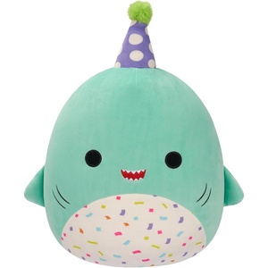 image:imageSquishmallows Original 12in Donny the Yellow Koala with Happy Birthday on Belly  Official Jazwares Birthday Plush MediumSizedTeal Shark With Party Hat